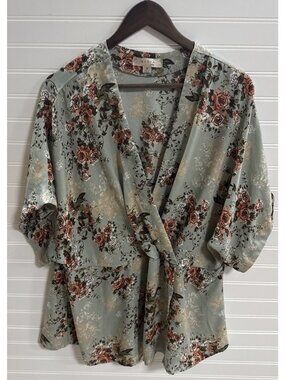 Misia Curvy Top Plus Green Pink Floral Spring Rayon Blouse Pretty Sz 2XL